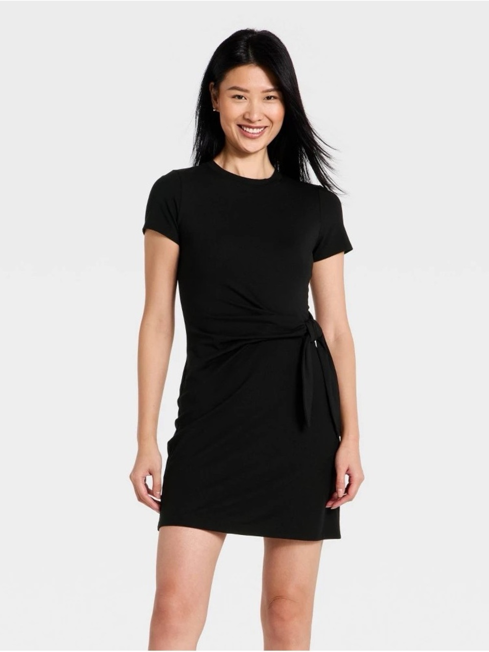 a new day Black Short-Sleeve Tie-Waist Mini Dress b243
